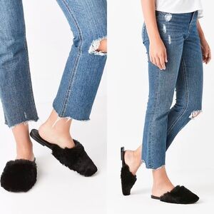 Urban Outfitters‎ Faux Fur Black Mule Slides